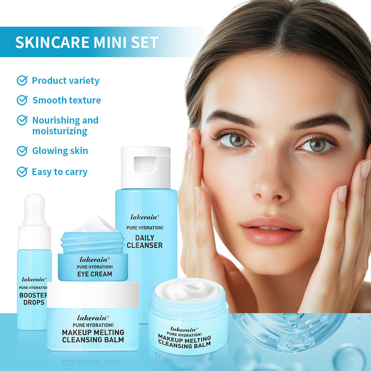 Mini Skin Care Set for Face & Eyes - Blue Travel Facial Care Kit