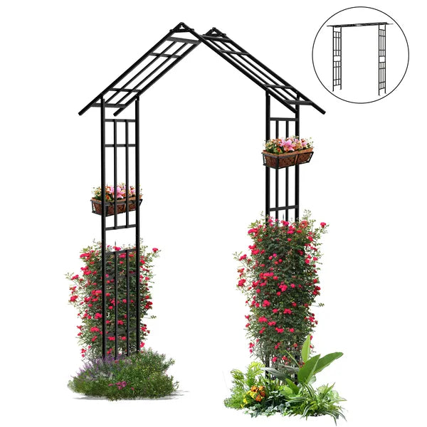Adjustable Metal Garden Arch for Climbing Plants - Black