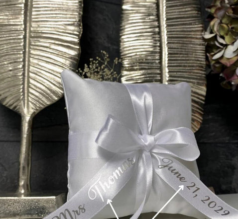 Wedding Ring Pillow 15x15cm Ivory-White with Ribbon for Ceremony