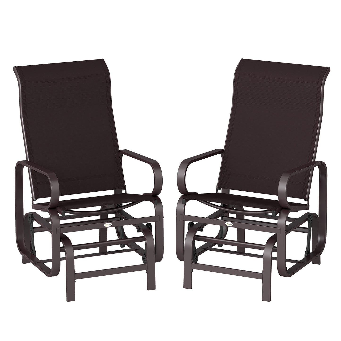 Outdoor Glider Chair Set of 2 - Lightweight Metal & Mesh, Brown