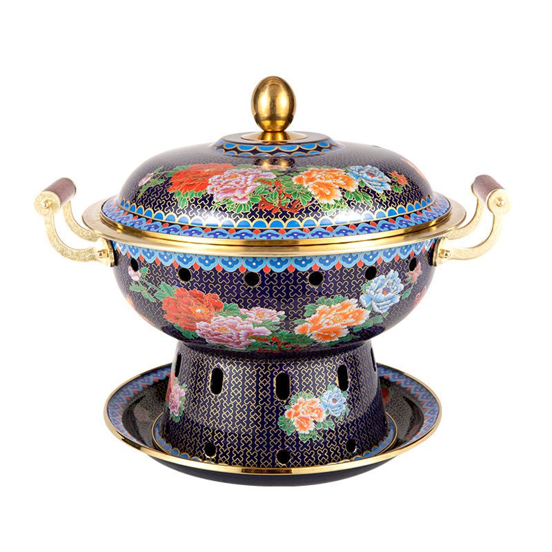 Pure Copper Enamel Flat Pot for Cooking, 26cm, Multiple Patterns & Colors