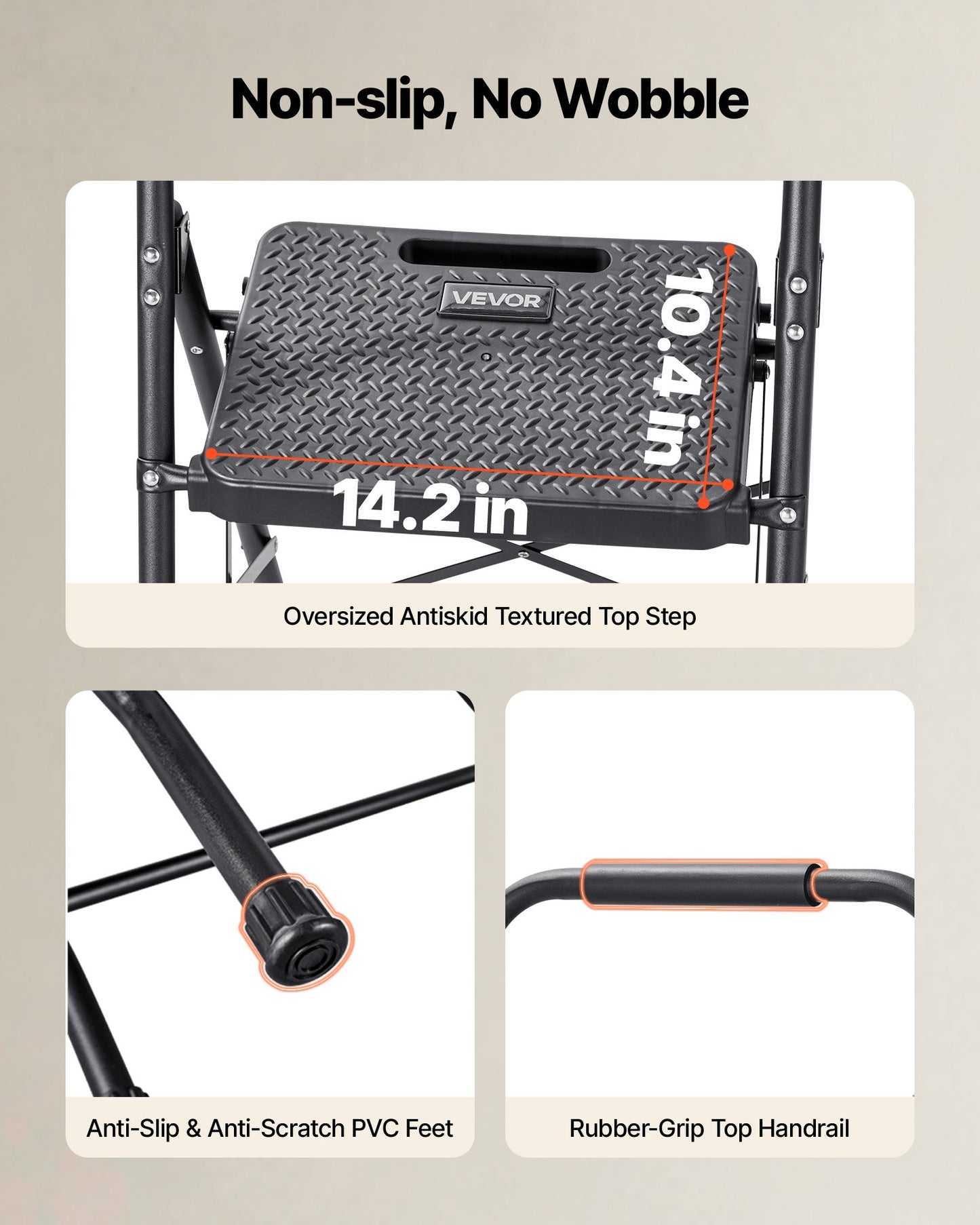 3-Step Folding Ladder with Anti-Slip Pedals & Handgrip - 600 Lb Capacity, Black