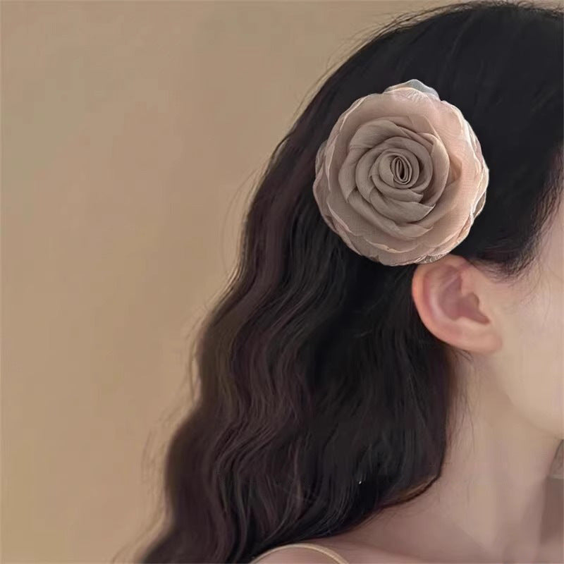 Elegant Dark Green Rose Hair Clip - High-End Hair Accessories for Women