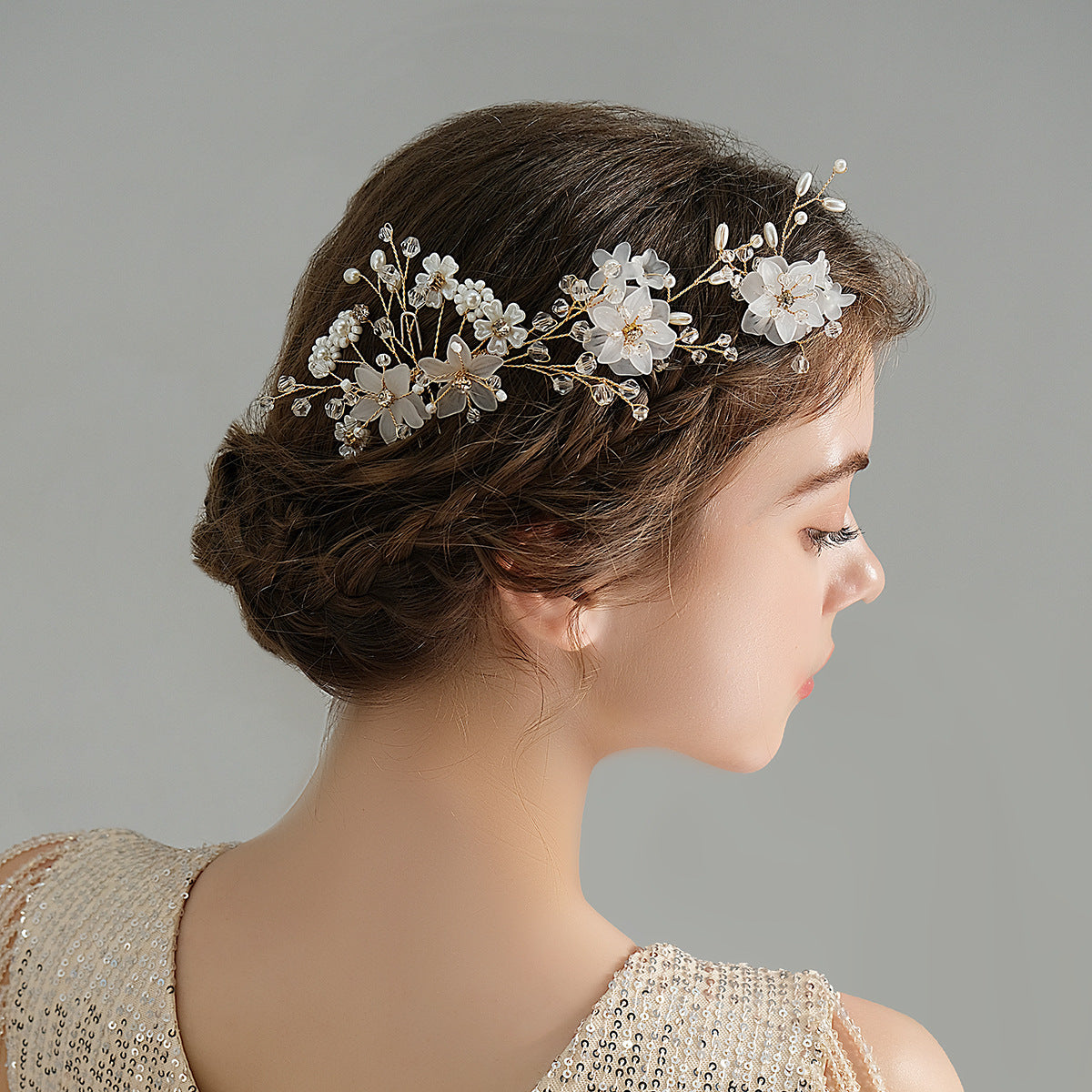 Gold Flower Bridal Hair Comb Set - Camellia