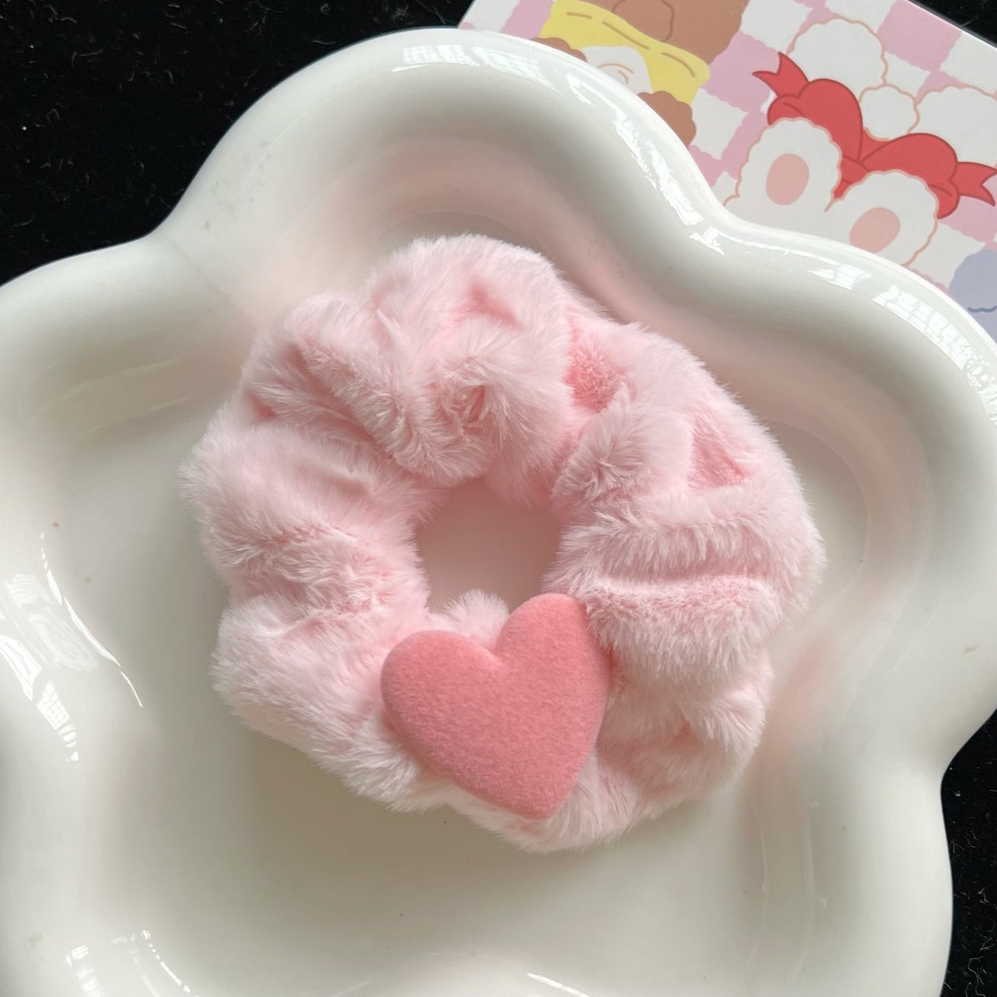Large Plush Hair Ring with Flocking Heart - Colorful Hair Accessory for Women