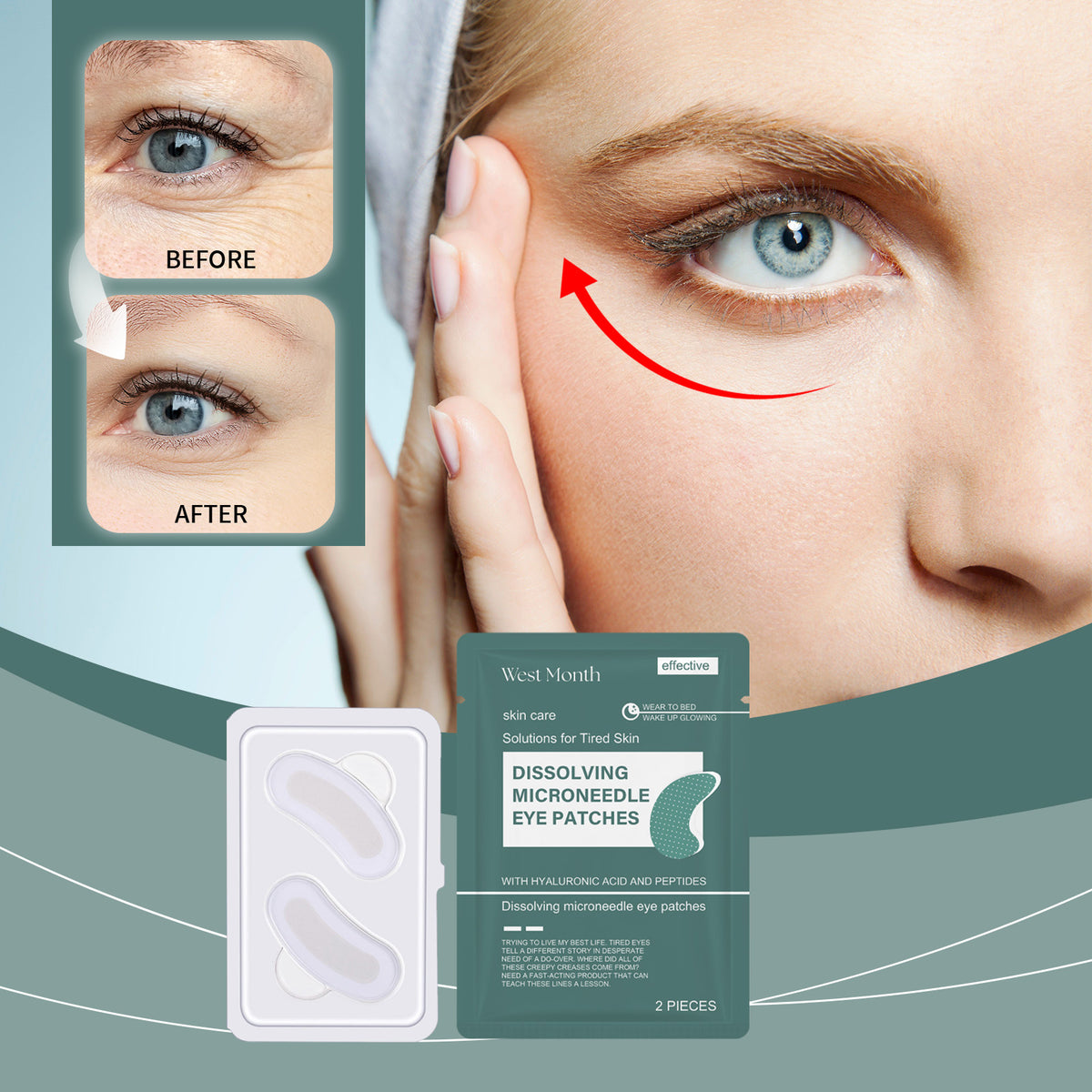 Hyaluronic Acid Microneedle Eye Mask for Eye Bags & Dark Circles - 2pcs