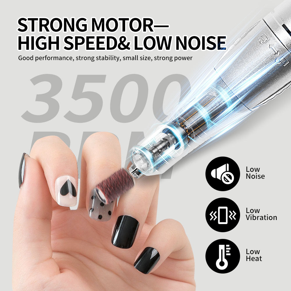 Professional 35000 RPM Rechargeable Electric Nail Drill Kit - Portable File