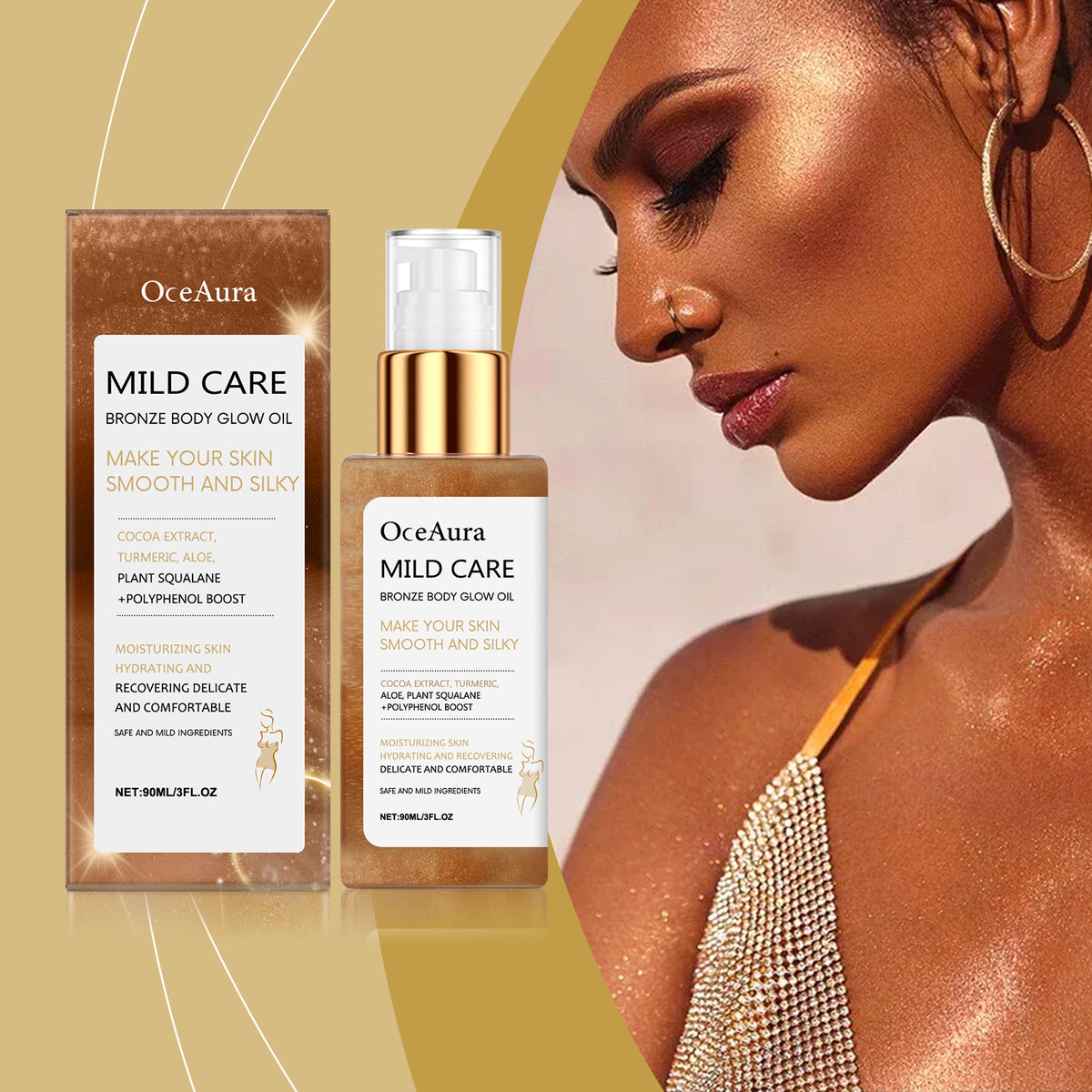 Bronze Body Flash Oil - Waterproof Moisturizing Massage, 90ml