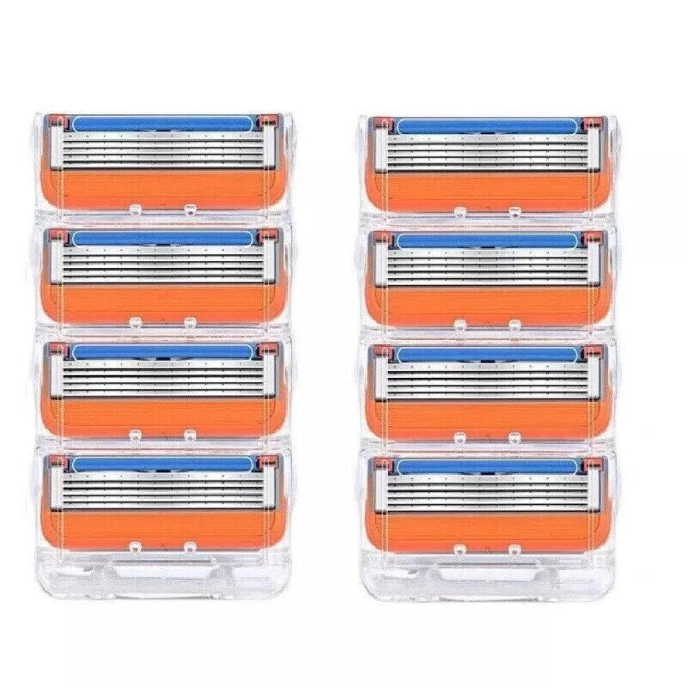 8-Piece Stainless Steel Men's Razor Blade Refills - Anti-Friction