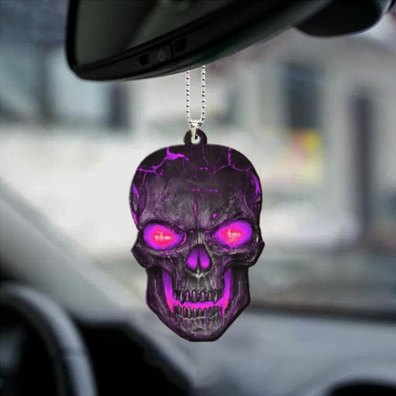 Halloween Skull Car Pendant Acrylic Flat Ornament - Festive Vehicle Decor