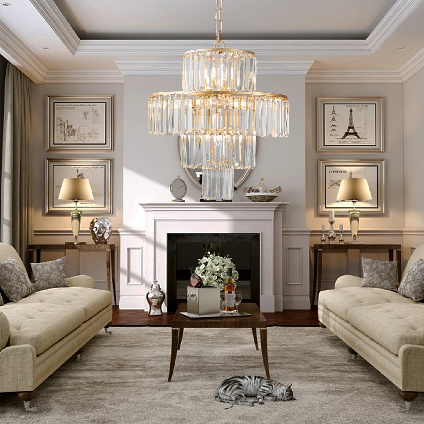 Elegant 20-Inch Crystal Chandelier - Gold 4-Tier Pendant Light