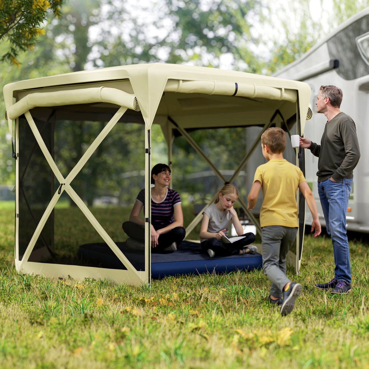Pop Up Gazebo Screen Tent with Removable Roof - Beige