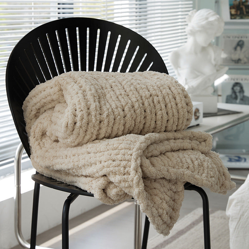 Solid Color Knitted Fluffy Blanket - Cozy Home Bedding & Sofa Throw