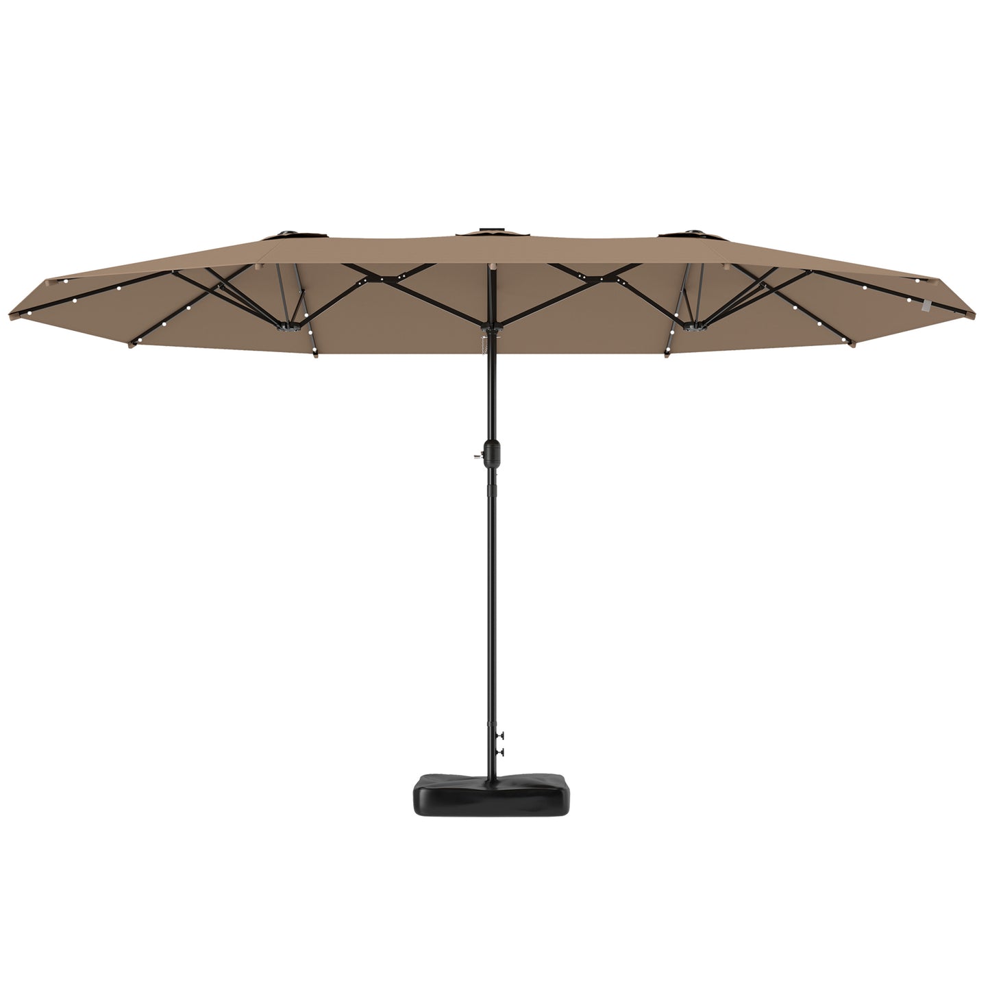 14.4 Ft Double-Sided Garden Parasol with LED Solar Lights - Khaki