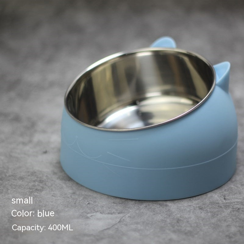 Stainless Steel Double Pet Food Bowl with Oblique Mouth for Cats and Dogs