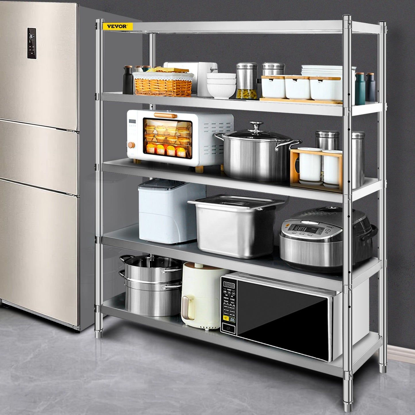 5-Tier Heavy Duty Storage Shelf - Stainless Steel, 1650 lbs Capacity
