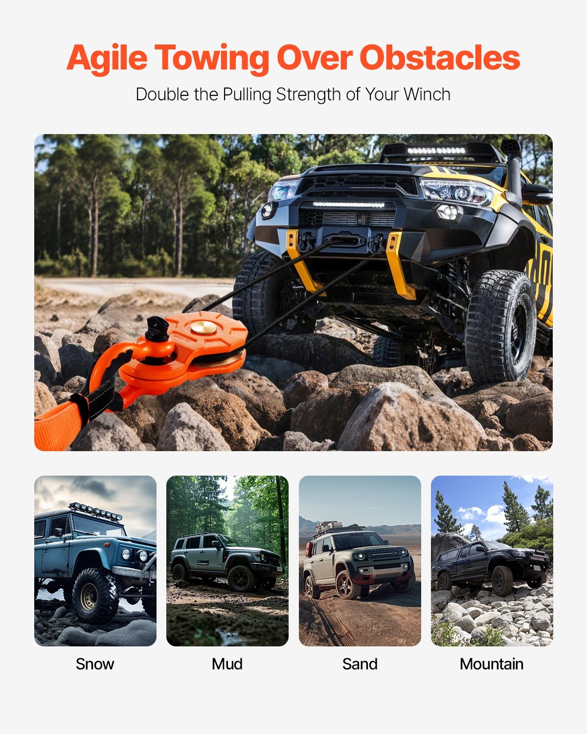 Heavy Duty Winch Snatch Block 22,000 Lbs Off-Road Recovery for Truck ATV UTV - Orange
