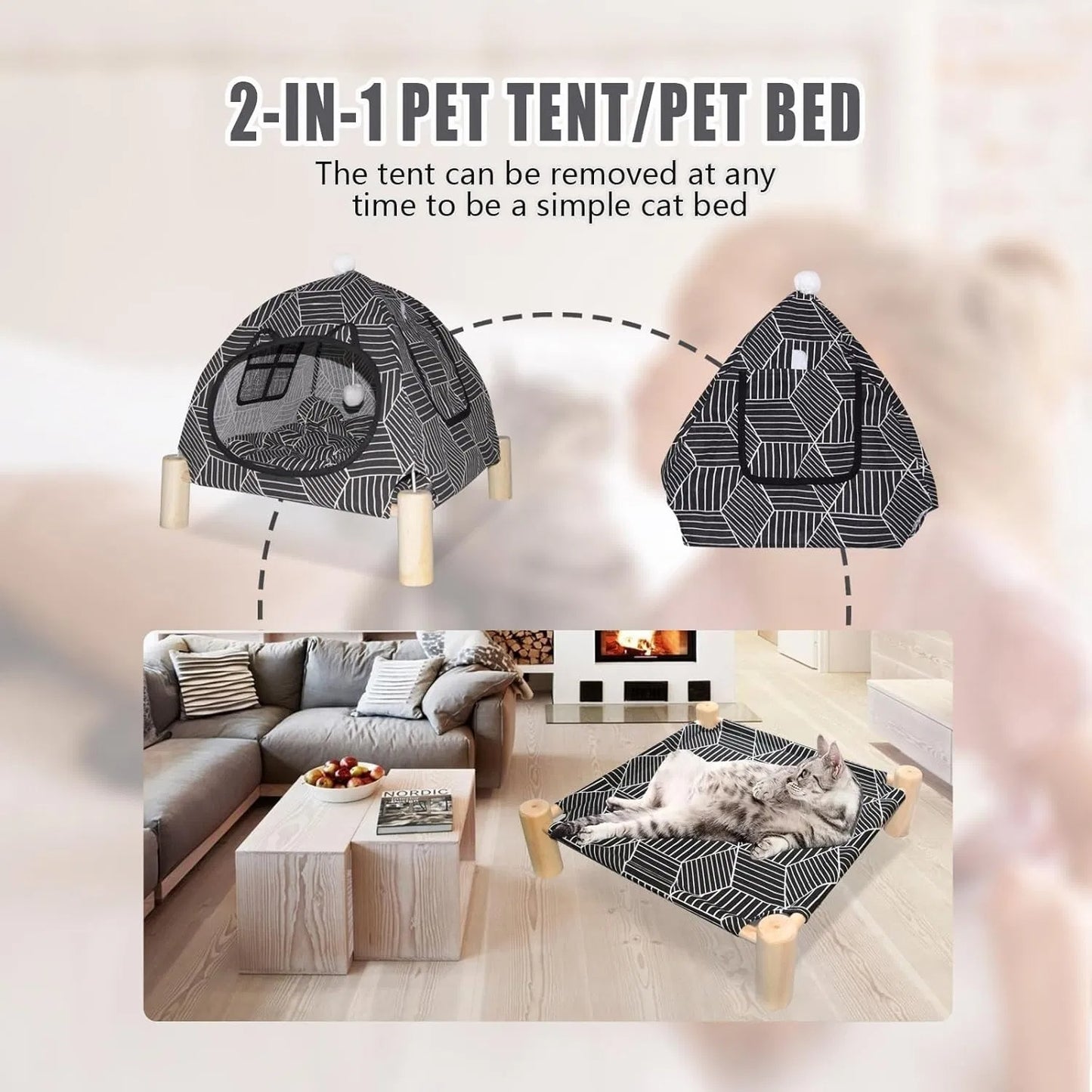 Foldable Indoor Cat Tent Bed with Washable Cushion - Cozy Hideaway for Small Pets
