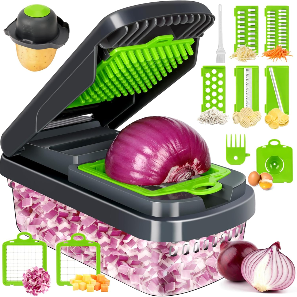 12-in-1 Vegetable Chopper with Container & Sharp Blades