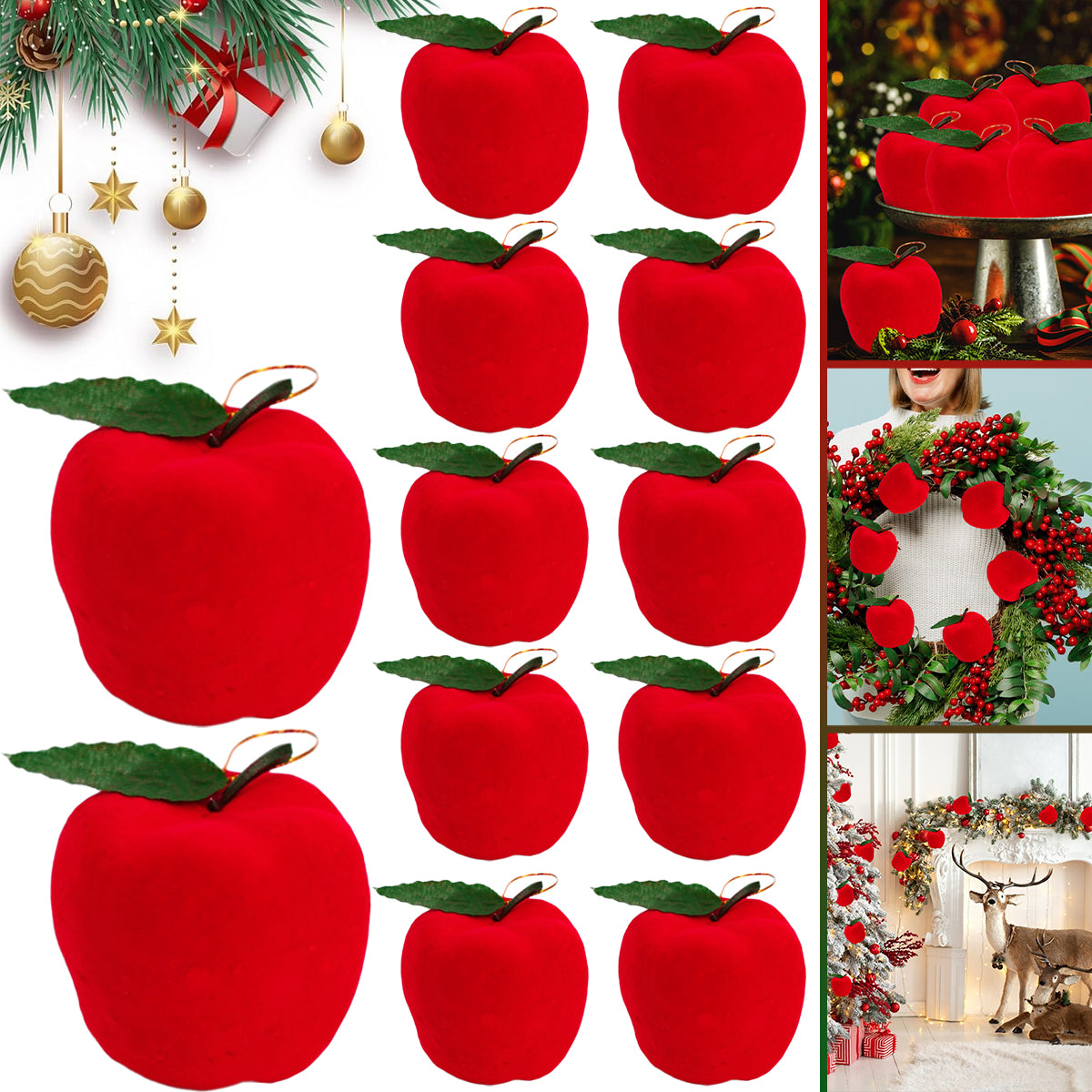Christmas Apple Ornaments - 12 Pack Red Foam Ball Decorations