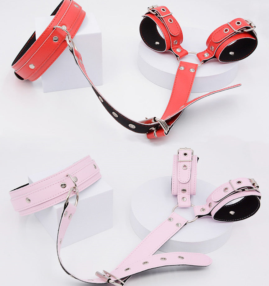 Adult Couple Leather Handcuffs and Collar Set - BDSM Fetish Toys