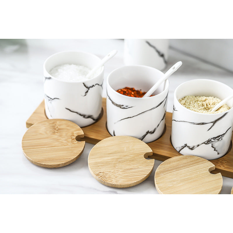 Three-Piece Ceramic Seasoning Jar Set with Lid - Kitchen & Dining