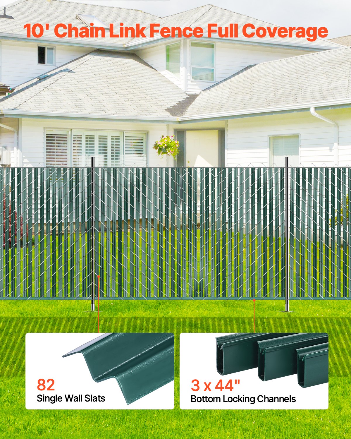Green Chain Link Fence Privacy Slats for 5 FT High Fences, Lockable Bottom-Open