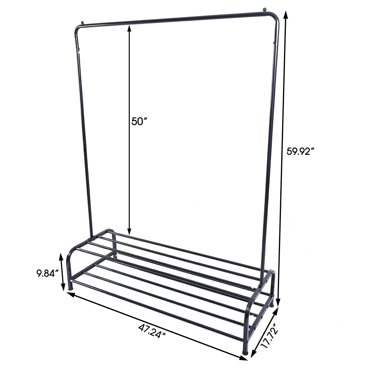 Heavy Duty Metal Garment Rack with Bottom Shelf - Black