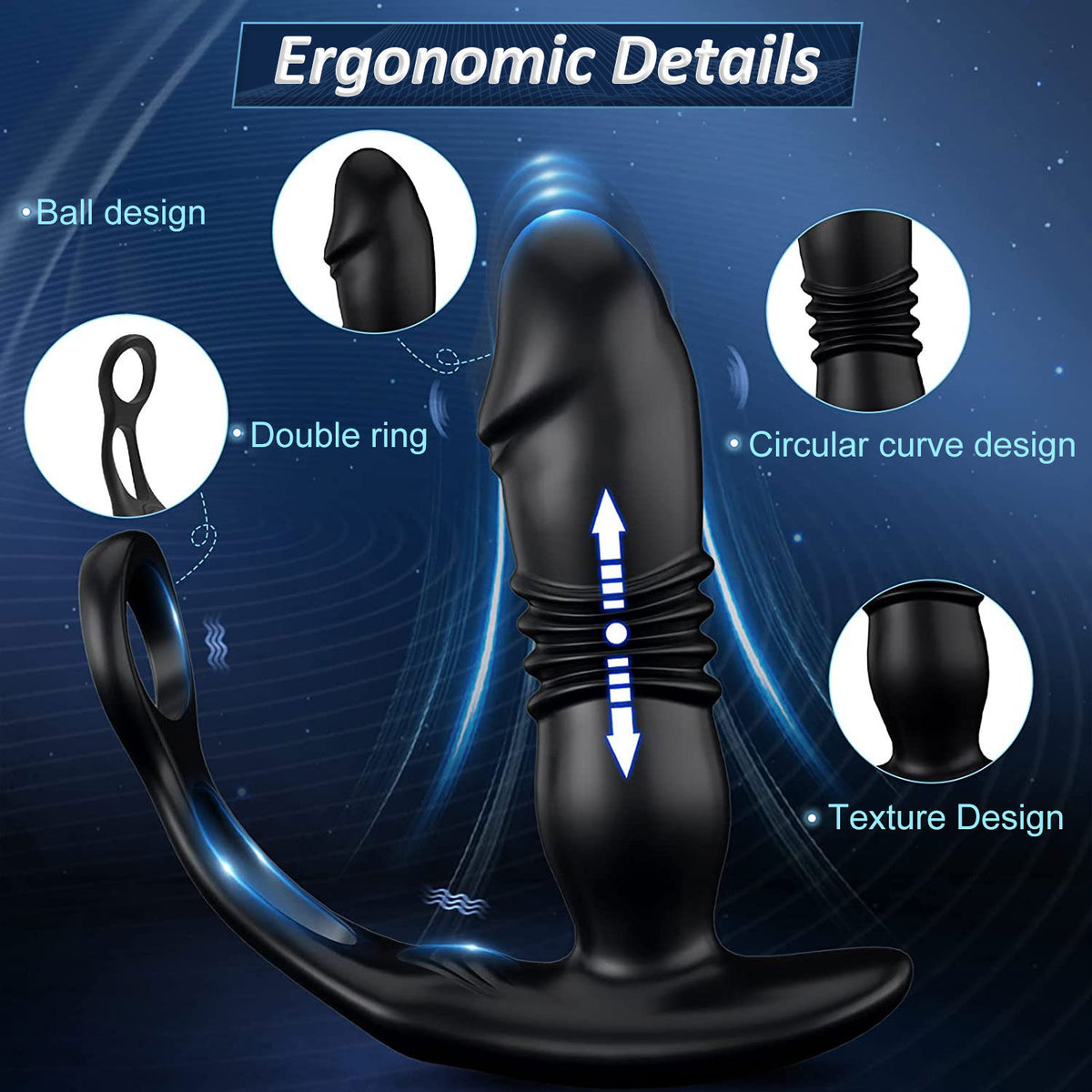 Remote Control Double Ring Telescopic Prostate Massager Black & USB