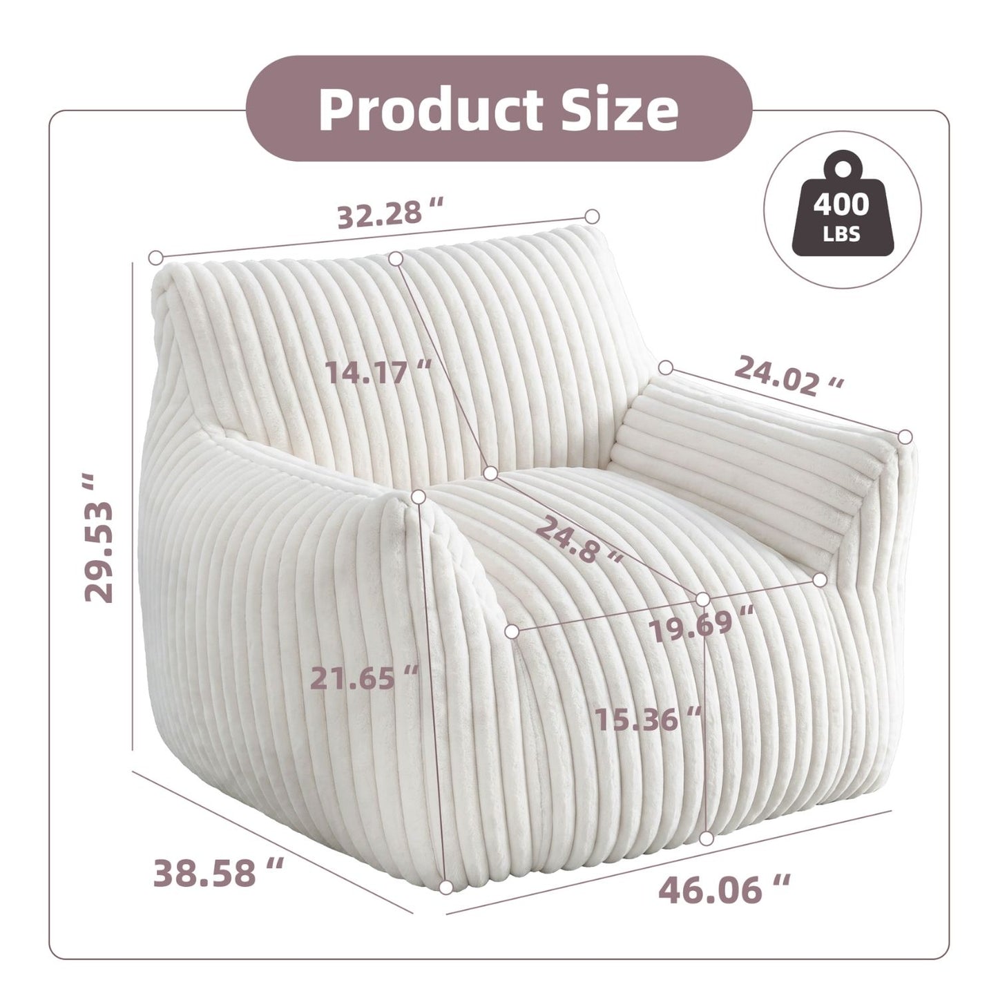 Fluffy Cloud-Style Bean Bag Lounge Chair with Armrests