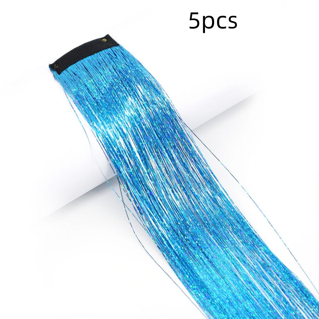 Clip-In Rainbow Hair Extensions - Long Synthetic Wig with Gold Thread