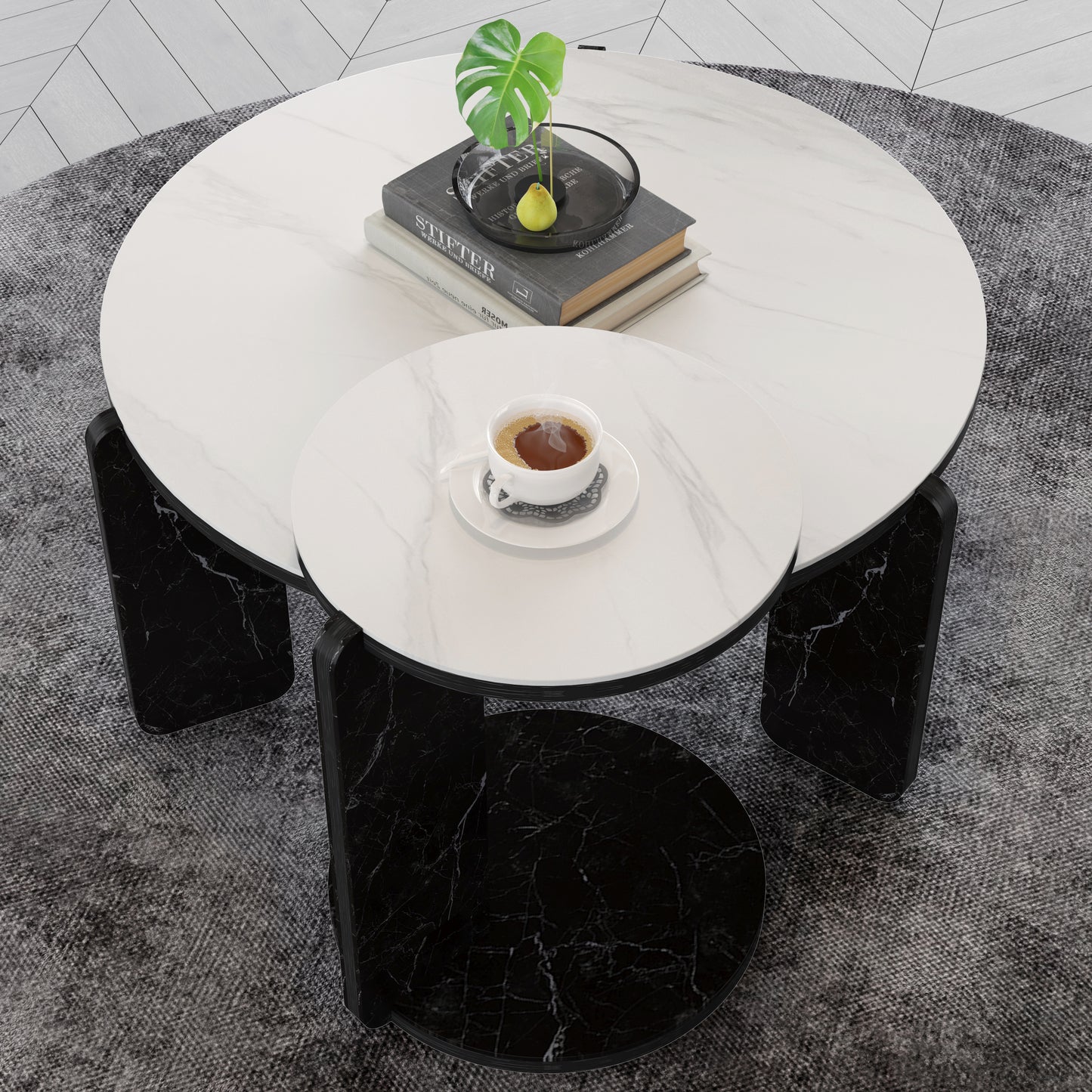 Set Of 2 Round Nesting Coffee Table For Small Place,living Room End