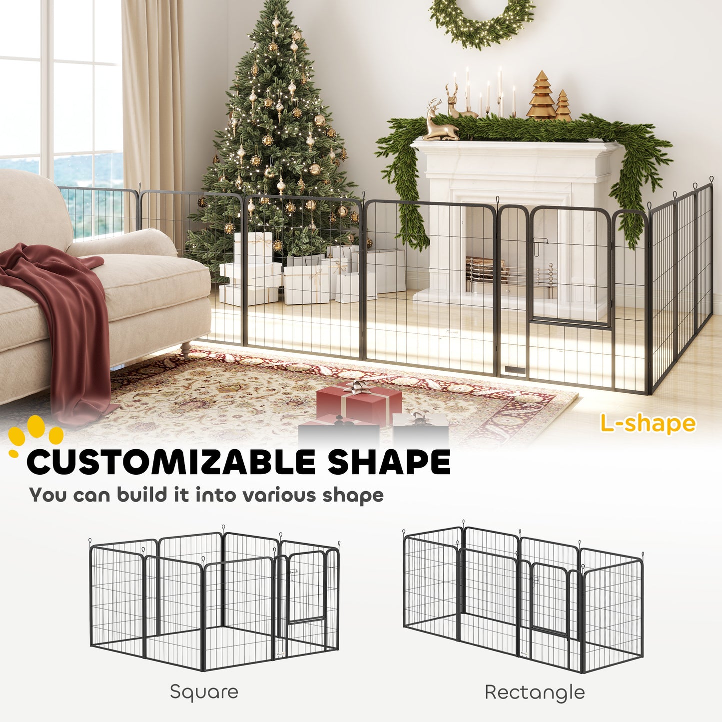 Heavy Duty 39 Inch Dog Exercise Pen - 8 Panel Metal Pet Fence for Medium Large Dogs, Black