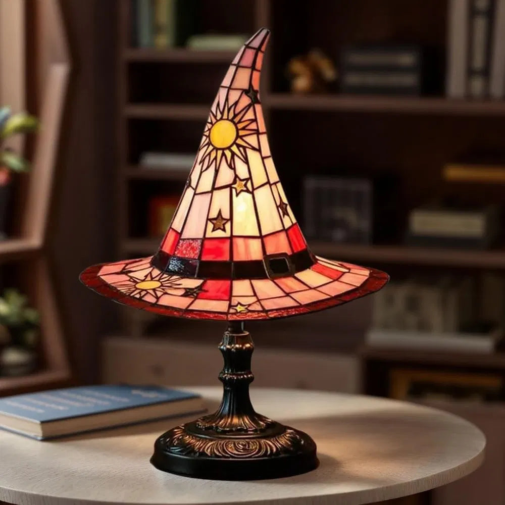 Handcrafted Stained Glass Witch Hat Table Lamp - Halloween Decor