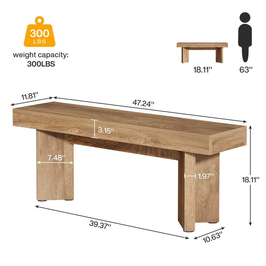 Rustic Brown Dining Bench - Nordic Style Kitchen Seating