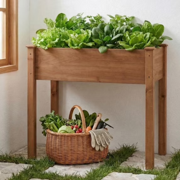 30-Inch Cedar Garden Bed with Drainage & Non-Woven Liner for Outdoor Plants