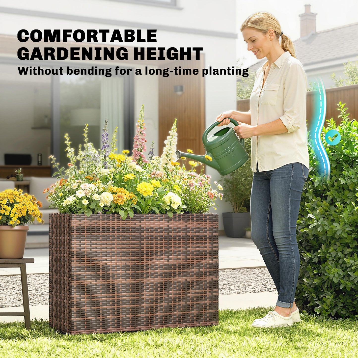 Tall Rectangular Plant Pot with Removable Liner - Indoor Outdoor Garden Planter