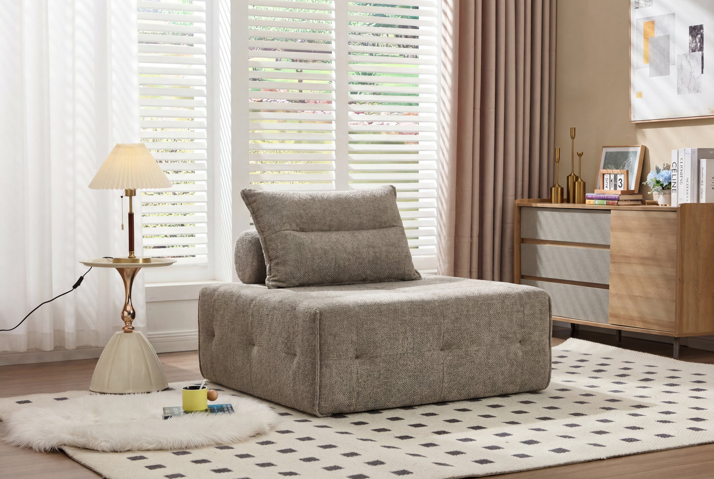 Modular Sectional Sofa with Adjustable Backrest - Khaki