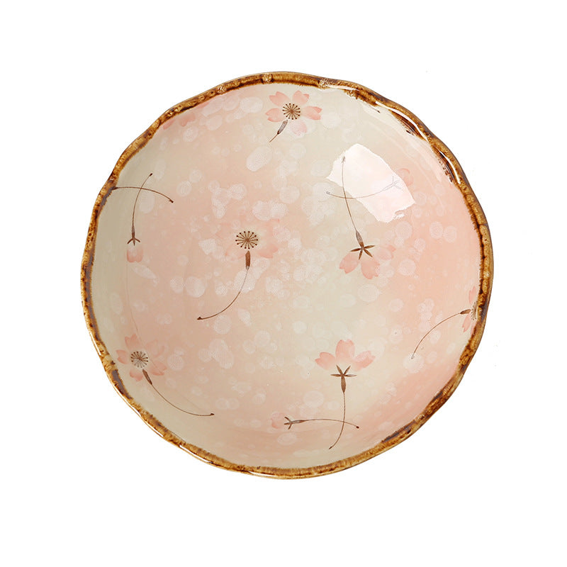 Chinese Style Ceramic Vegetable Dish with Floral Hand Drawn Pattern