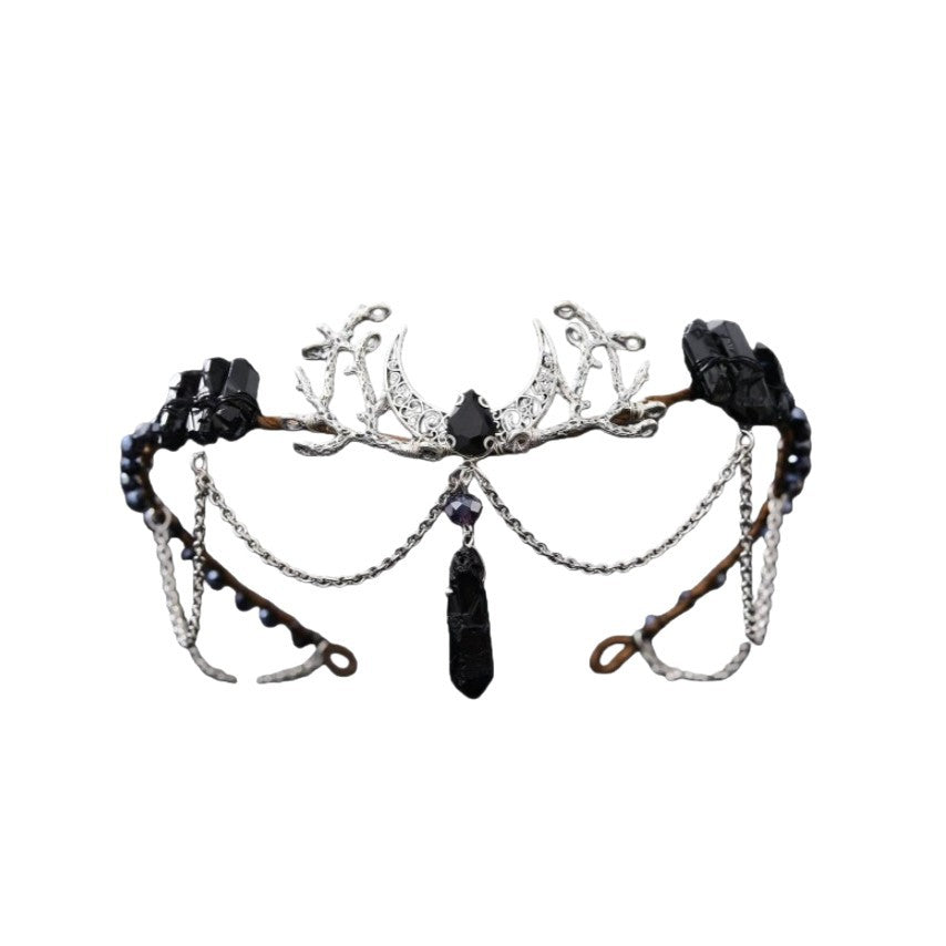 Handwoven Moon Tassel Chain Hairband - Black