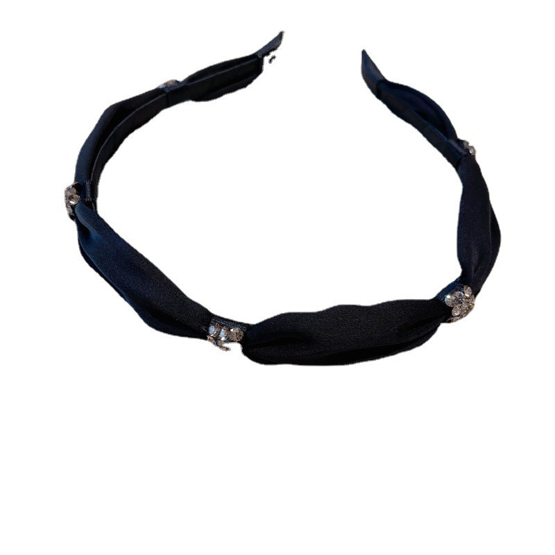 Luxury Silk Hairband with Rhinestones & Bow Knot - Handmade Women’s Accessory