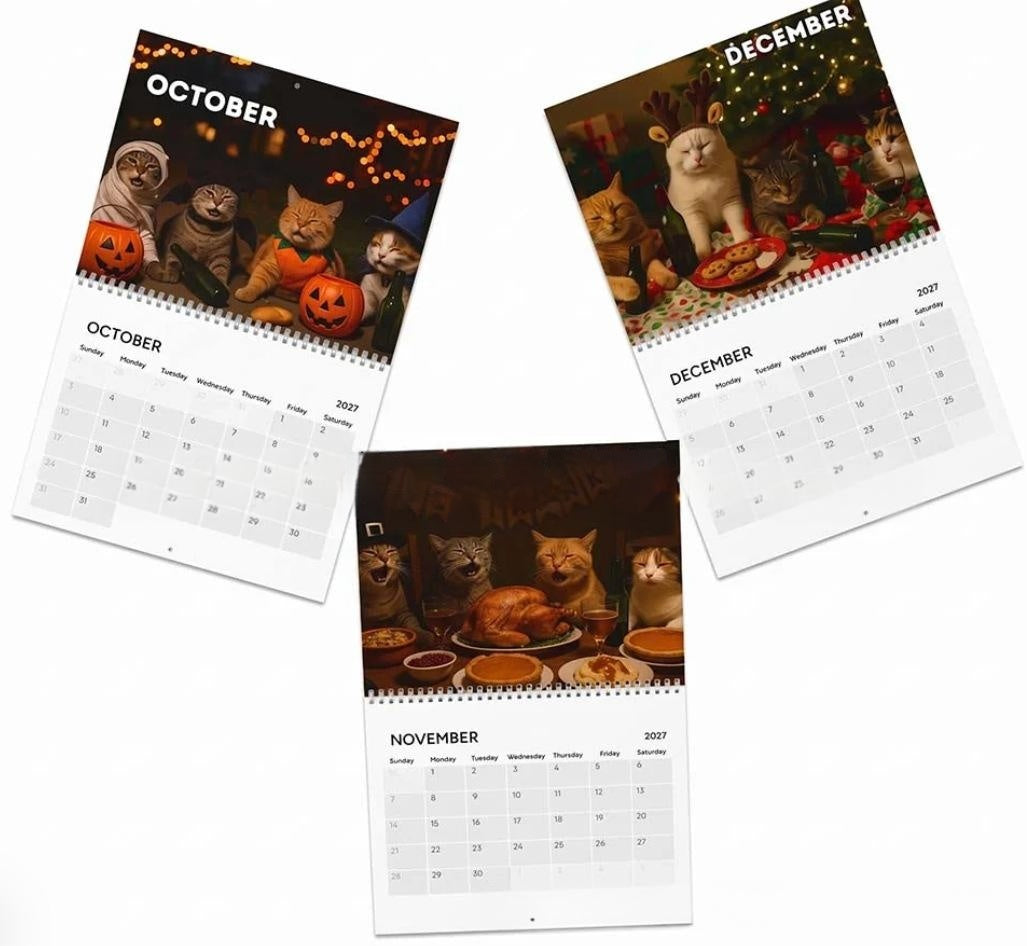 Cat Calendar Paper Ornament - Drunken Cat Style 20x15cm, 12 Pages