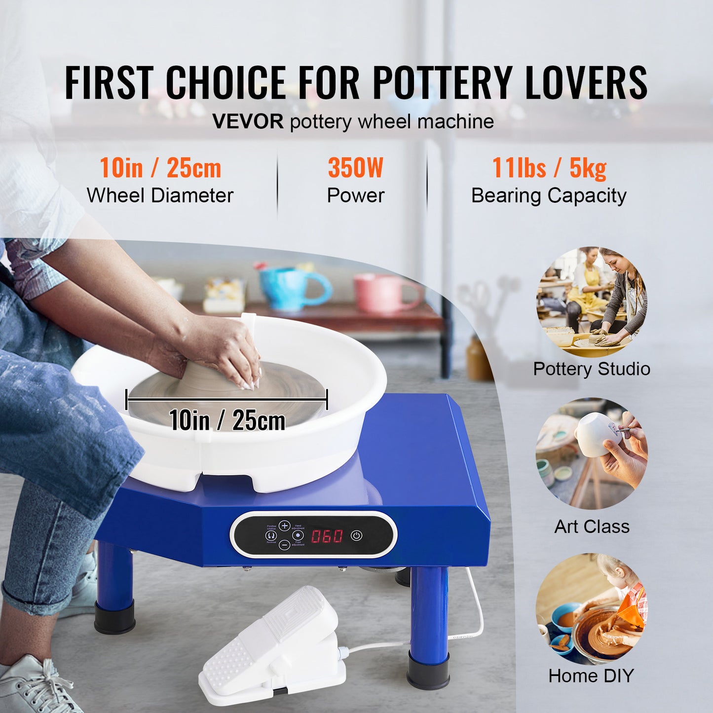 Pottery Wheel 10 Inch Ceramic Forming Machine with Adjustable Speed, Foot Pedal & Sculpting Tools