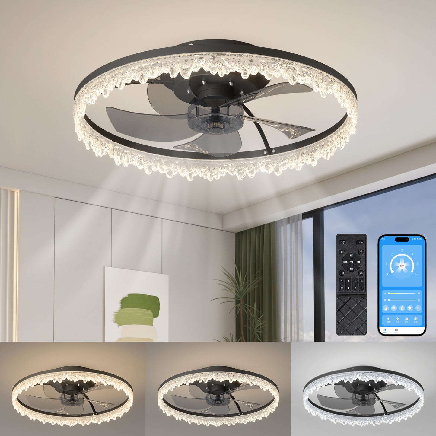 20-Inch Smart Flush Mount Ceiling Fan with LED Light & Remote Control