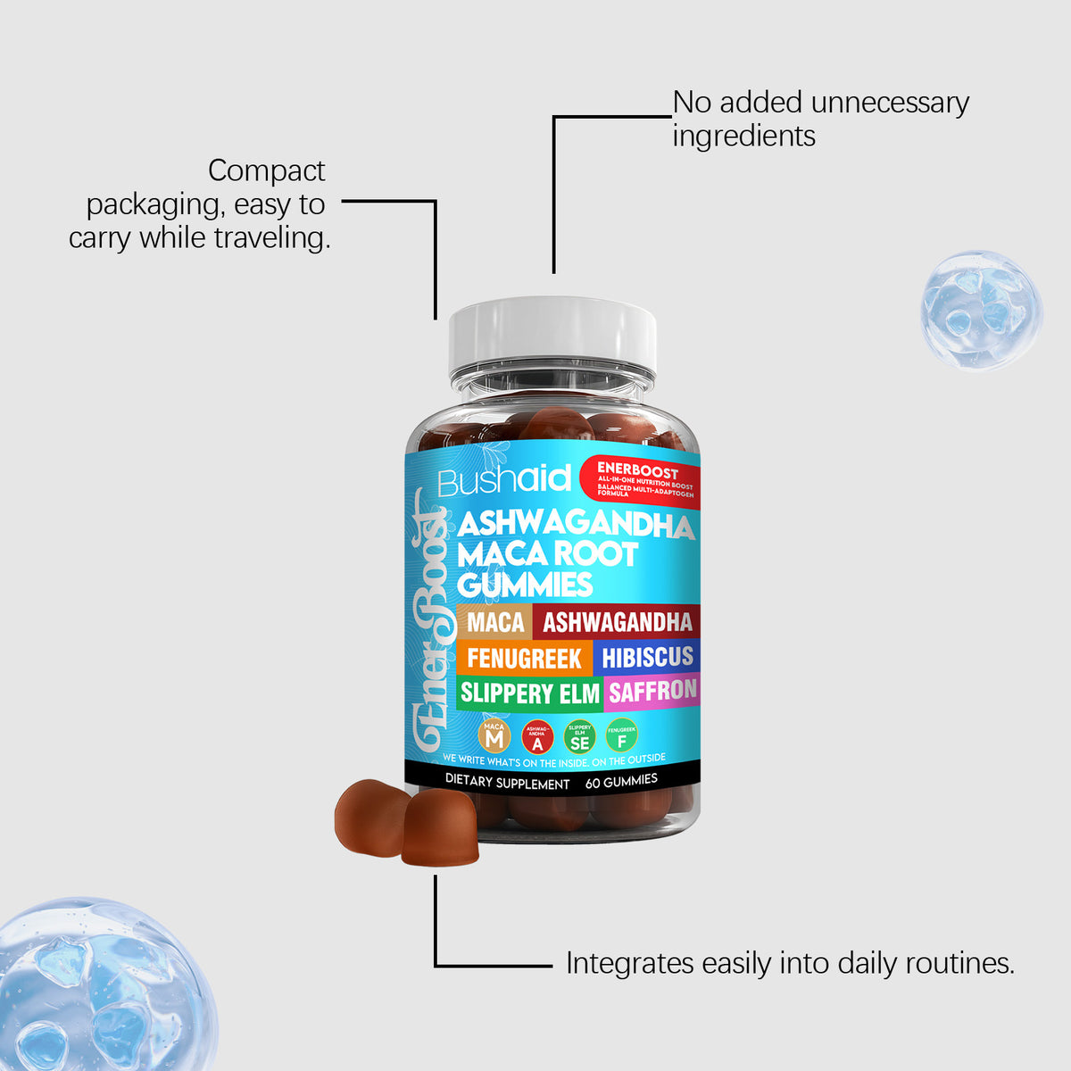 Herbal Dietary Supplement with Ashwagandha, Maca & Saffron - 60 Gummies