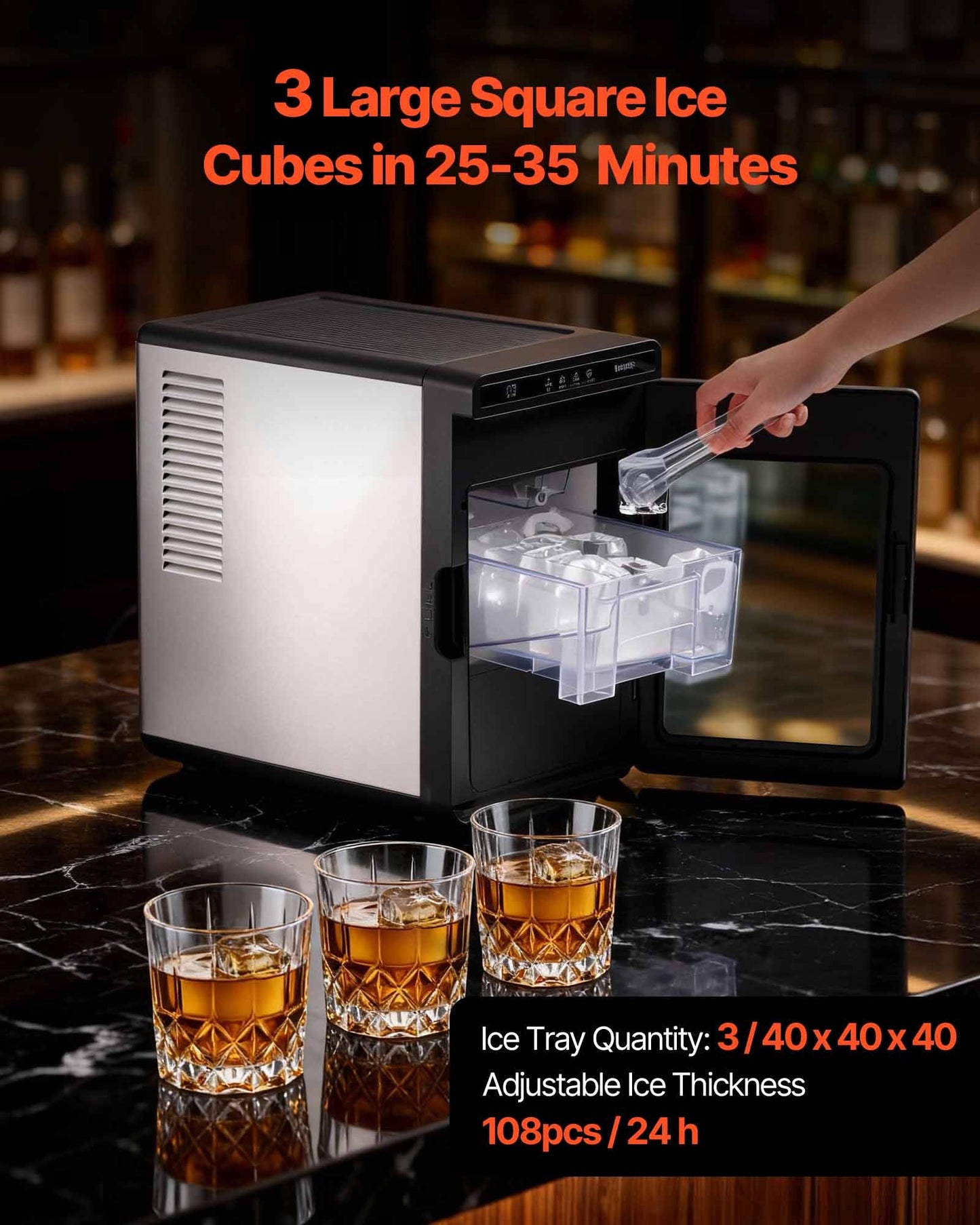 Countertop Ice Maker - Produces 22 Lbs Large Clear Cubes Daily, Portable & Self-Cleaning