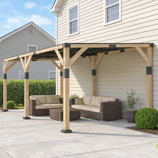 20' x 10' Wooden Gazebo with Powder Coated Steel Roof