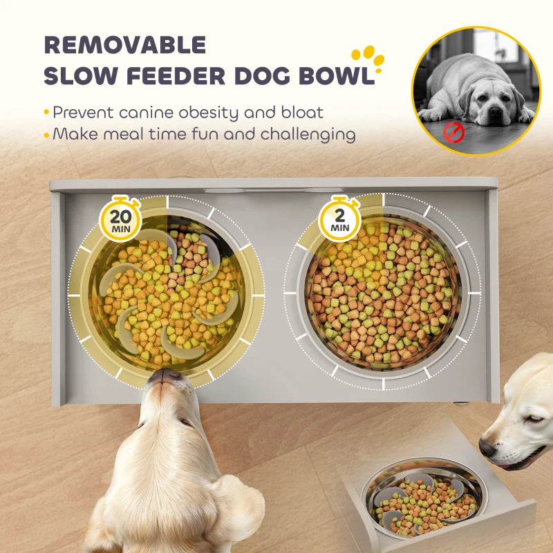 Elevated Dog Bowl Stand with Storage and 2 Stainless Steel Bowls - Large Dogs, Gray
