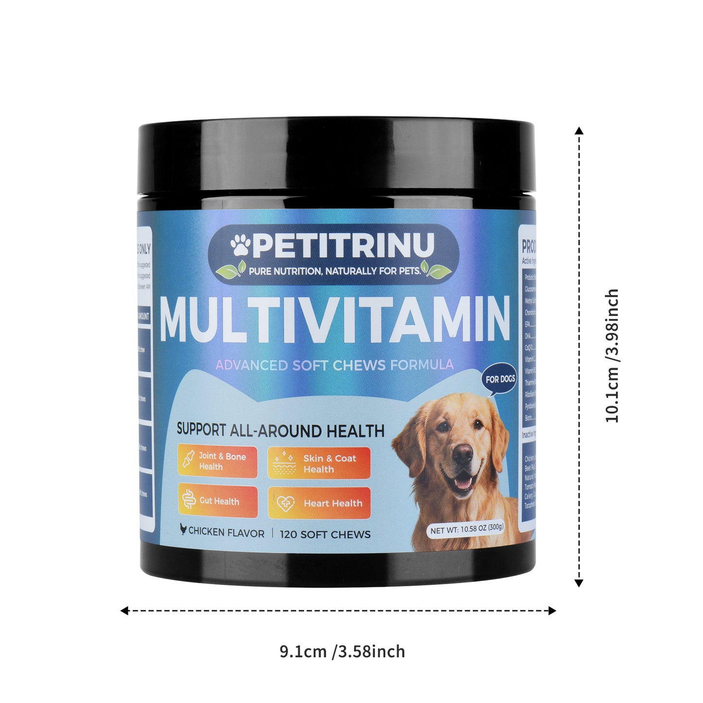 Dog Multivitamin Soft Chews - Chicken Flavor Supports Joint Skin Coat Gut Heart 120 Count