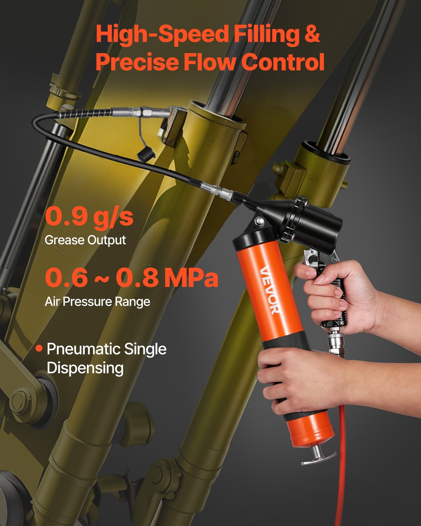 Heavy Duty Grease Gun 6000 PSI Pistol Grip Kit with 14 oz Capacity & 18-Inch Hose